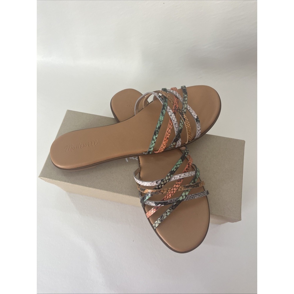 Madewell Tracie Crisscross Slide Sandal In Snake Embossed Leather Sz 10 NIB